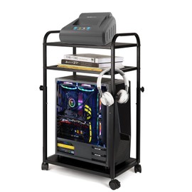 Bfttlity Height Adjustable Computer Tower Stand, PC Stand 3-Tier Mobile CPU Holder Cart Under Desk with Locking Caster Wheels for Office Home Gaming Accessories