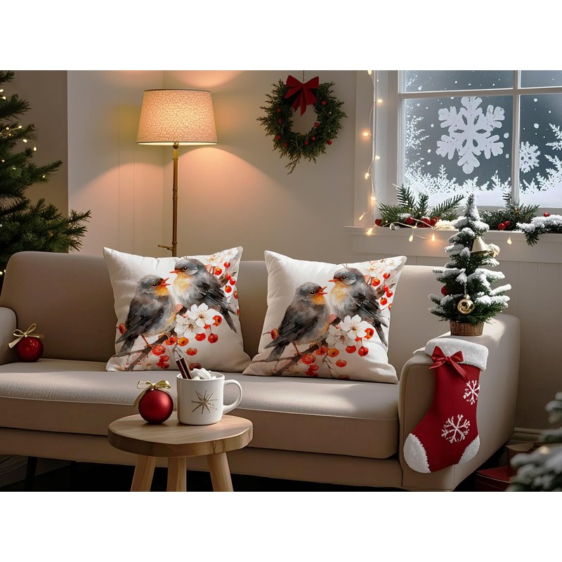 Doobicy Christmas Robin Bird Pillow Covers 18x18 Set of 2