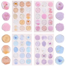 GINCEVHY Floral Amber Wax Seal Stickers, 120 Pcs Self-Adhesive Envelope Seal Stickers, Clear Crystal Stamp Stickers for Wedding Invitations Baby Shower Birthday Bridal Shower (4 Styles)