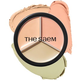THESAEM Cover Perfection Triple Pot Concealer - 03 Correct Up Beige for Red Tone & Dark Circles - 3-Color Multi Concealer Palette for Light Skin Tones 13-21 - Korean Makeup with Sweet Almond Oil