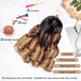 French Curl Braiding Hair 12Inch 8Packs French Curl Crochet Braids Short Curly Crochet Hair Bouncy Synthetic knotless Braiding Extension(1B/30/27, 12inch)