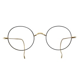 Circleperson Pure Titanium Eyeglasses Vintage round Cable temple Light Weight (Black+Gold, Clear lens)