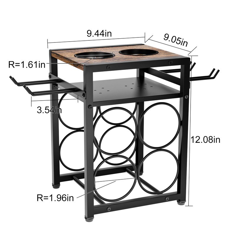 KLM Wine Rack Countertop, 6 Bottle 4 Glass Holder, Modern