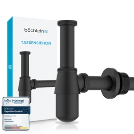 Bächlein Universal Cup Siphon for Washbasins and Washbasins (Matt Black), Odour Trap with Cleaning Opening + Installation Instructions - Design Siphon Drain Fitting Bottle Siphon