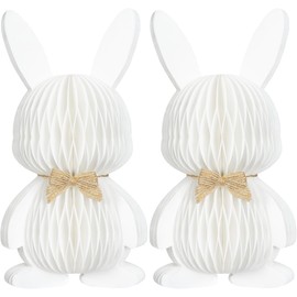 KI Store White Paper Bunny Figurines 8-Inch 2pcs Honeycomb Rabbit Figures for Dessert Table Decor Tiered Tray Kids Party Favors Gifts