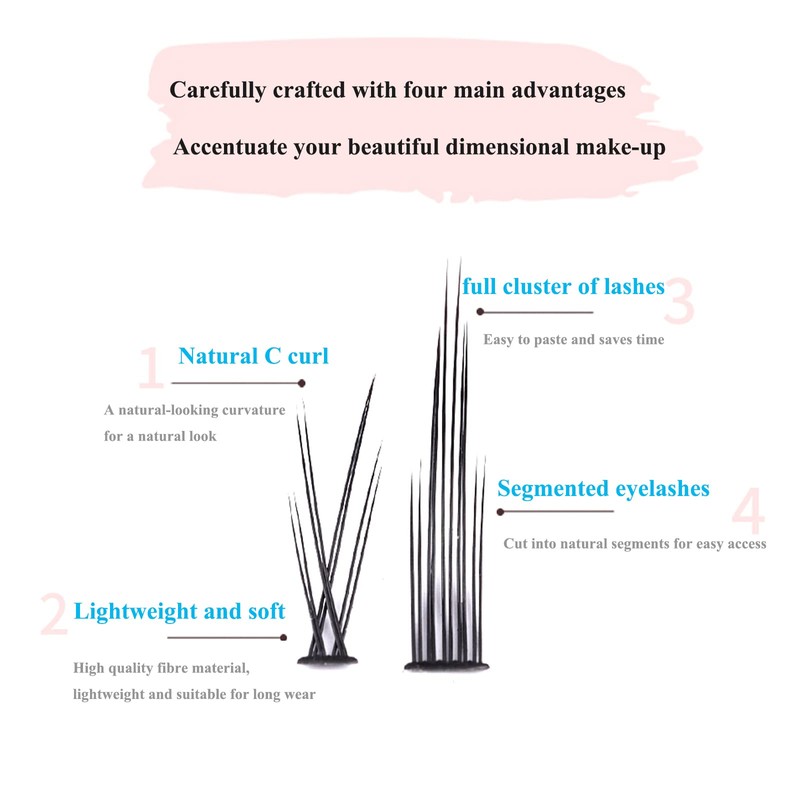 Manga Lashes Natural False Eyelashes Wispy Individual, 3D-C-6~12mm Cluster Lashes