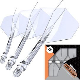 Unicorn Forge Integrated Dart Flights & Shafts | 1 Piece Construction for Perfect 90˚ Angle | Lightweight Tough Polymer | Standard Plus Shape & 2BA Thread | Medium Length Stem 26 mm | Clear | Set of 3
