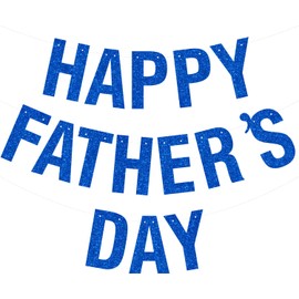 Happy Father's Day Glitter Blue Banner Bunting Banner for Dad Father's Party Decorations Backdrop Garland for Father's Day (Dark Blue)