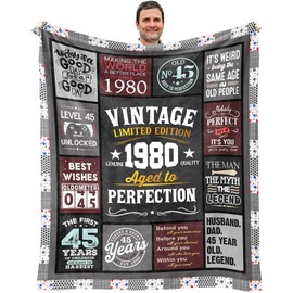 Vervehub 45th Birthday Gifts for Men Blanket 60 x 50 inch, Gifts for 45 Year Old Man, 45 Year Old Birthday Gift for Men, Happy 45th Bday Presents Man