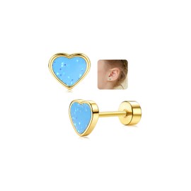 LOLIAS 20G Titanium Heart Stud Earrings for Girls Women 14k Gold Silver Cute Small Sequin Stud Earrings Hypoallergenic Earrings Gifts Girls Cartilage Tragus Stud Ear Piercing