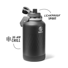Takeya Sport 64 oz Triple-Insulated Stainless Steel Water Bottle – Leakproof, Sweatproof, BPA-Free, Keeps Drinks Cold 36 Hrs, Hot 14 Hrs – Obsidian