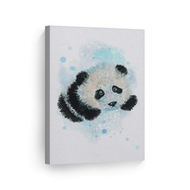 Smile Art Design Cute Panda Watercolor Paint Wall Decor White Background CANVAS PRINT Kids Room Decor Wall Art Baby Room Decor Nursery Decor Ready to Hang Made in the USA- 28x19