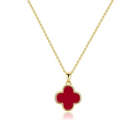 2 Side Four Leaf Clover Necklace for Women | Mother of Pearl Clover Pendant Necklace | Gold Plated Clover Necklace|14K Gold Plated Jewelry Gifts (Red)