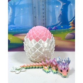 3D Printed Baby Dragon with Dragon Egg, 6" Rainbow Articulated Cherry Blossom Baby Dragon, Fidget Toy for Autism ADHD, Executive DEST Toy, BD004-MAC-WPE