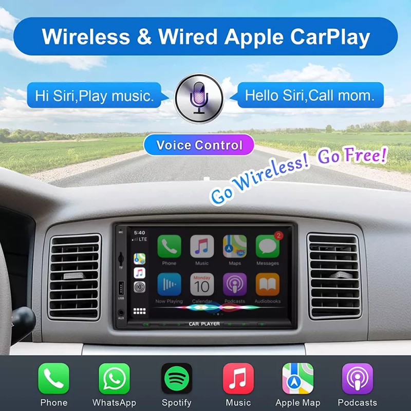 YUANTING 2 Din Car Stereo Radio Player 1080P 7" Screen