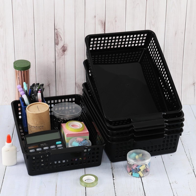 Ionoloy 6-Pack Plastic Paper Storage Basket Tray, Desktop Organizer Baskets,