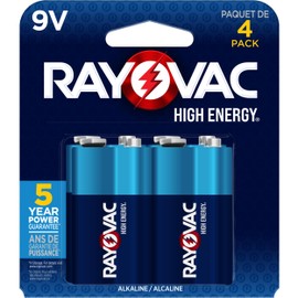 Rayovac High Energy 9V Batteries (4 Pack), Alkaline 9 Volt Batteries