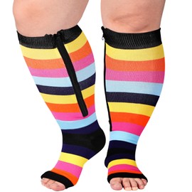 Ancrina Plus Size Zipper Compression Socks Women Toeless Compression Socks for Women Open Toe Wide Calf 15-20mmHg Support Socks