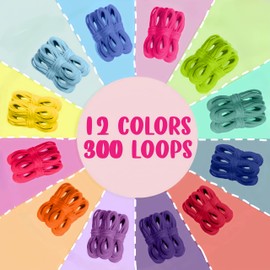 300pcs Refill Loops for 7-Inch Weaving Loom - 12 Color Loom Loops for Potholder Making, Durable Nylon Craft Bands for Kids Adults DIY Projects,Rainbow Color