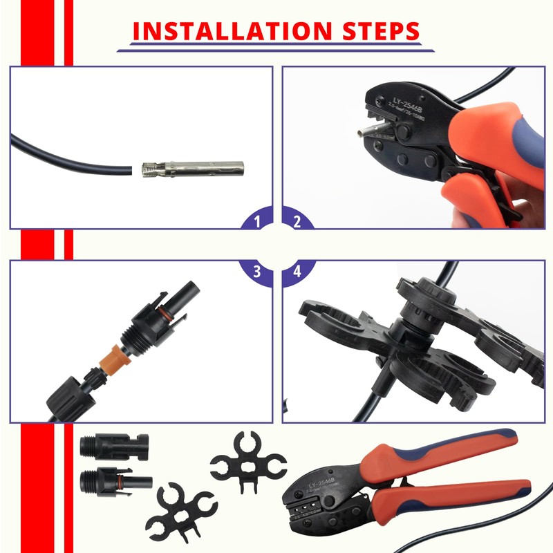 TOMSHIELE Solar PV Panel Crimping Tool Kit with Wire Stripper,