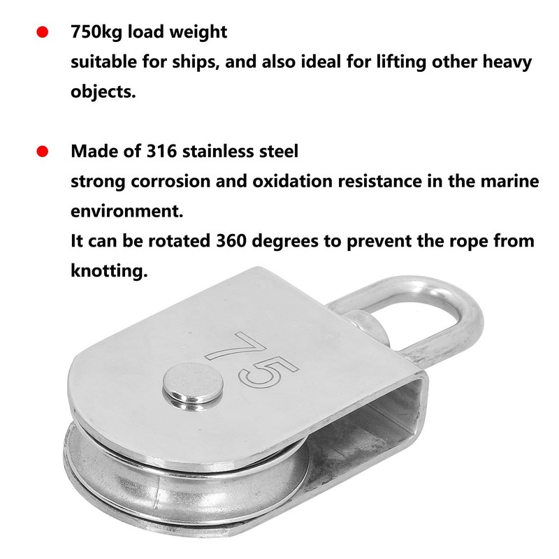 3in M75 Lifting Single Pulley Roller Loading 750kg/1653.5lb,316 Stainless Steel