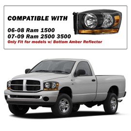 SOCKIR Headlight Assembly Fits for 06 07 08 Dodge Ram 1500/07 08 09 Ram 2500 3500 Pickup Passenger and Driver Side High/Low Beam Bulbs Included