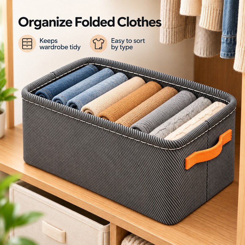 Foldable Clothes Storage Organizer Box with Handles – Non-Woven Fabric