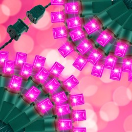 JUSTPRO 100 LED Mini Christmas Lights,Outdoor Pink Led String Lights for Garden Wedding Patio Trees Lighting Decoration,21.6 Feet Green Wire