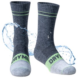 DRYMILE Mountain Waterproof Wool Socks, Winter Waterproof Socks for Wading, Camping, Hiking, Fishing, Skiing - Crew (Small, Charcoal/Green)
