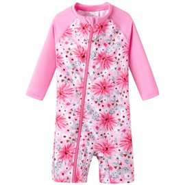 UMELOK Baby Girl Swimsuit Rashguard Infant Rash Guard Swimwear UPF 50+ Sun Protection Bathing Suit Sunsuit Red/Daisy-9-12M