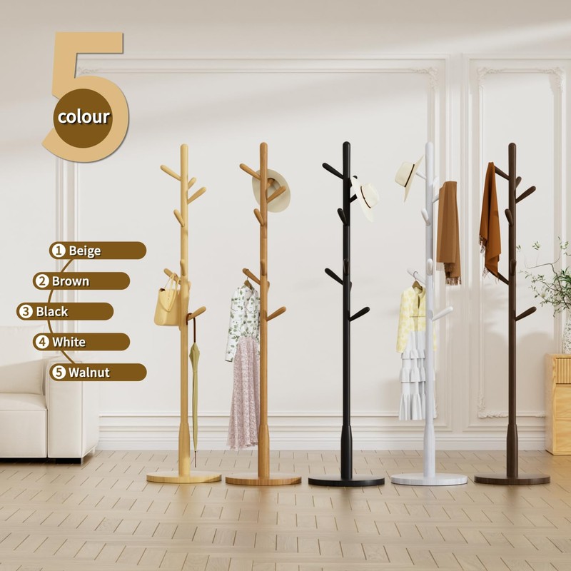 Solid Wood Round Base Coat Rack, Free Standing Hall Coat