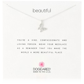 Dogeared Reminders- "Beautiful" Sterling Silver Butterfly Charm Necklace, 16"+2" Extender