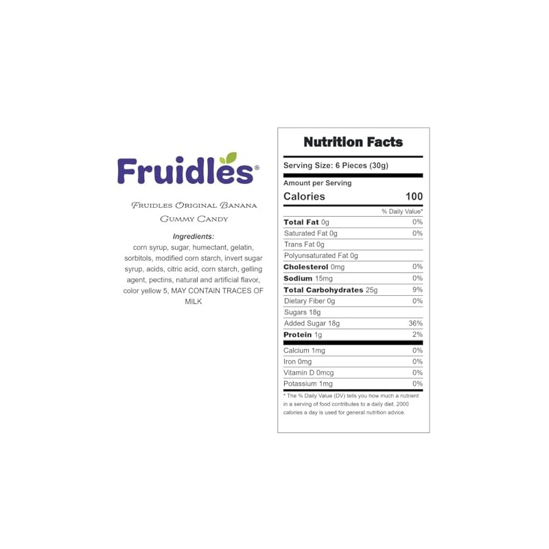 Fruidles Original Banana Gummy Candy, Delicious Sugar Coated Fruit Flavors