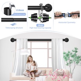 TANGWIN Black Wrap Around Curtain Rods 2Pack:Blackout Heavy duty Adjustable Window Curtain Rod for Bedroom,Industrial Darkening Curved French Metal Single Drapery Rods Easy Install,Matte Black 28-48"