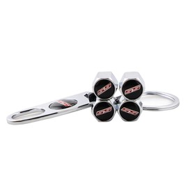 XDG 4Pcs Rustproof Zinc Alloy Chrome Car Tire Valve Stem Caps Covers and 1Pcs Wrench Keychain Combo Set for Chevy Red Camaro SS Logo Decoration Accessories Tires Parts Valve Caps (Silver)