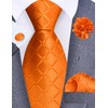 GUSLESON Mens Orange Tie for Wedding Solid Silk Plaid Checkered