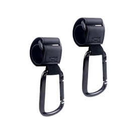 CYCLYTE Pack of 2 Pram Hooks for Changing Bag, Pram Hook Bag Holder XXL, Attachment and Holder for Accessories, Velcro Stroller Hooks in Universal Fit (Black)
