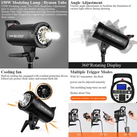 Godox SK300II 300Ws GN58 5600K Studio Strobe Light Bowens Mount Monolight Flash with BD-04 Barn Door Color Filters Reflector Set