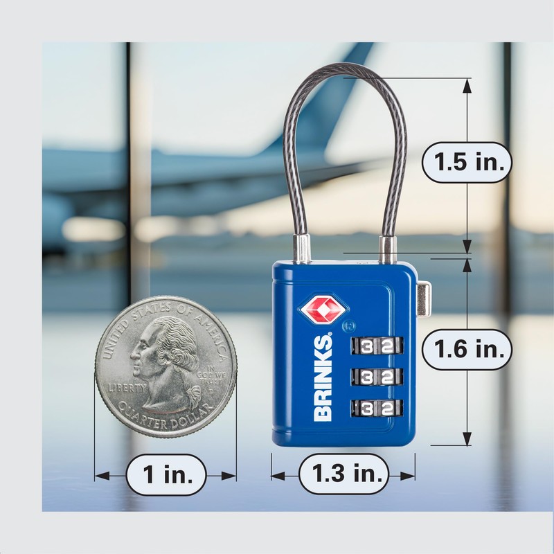 Brinks TSA Accepted Indicator Luggage Lock, Blue - Ressetable Combination,
