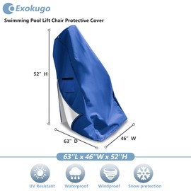 Pool Lift Chair Protective Cover - 600D Heavy Duty Waterproof Universal Cover for Global Lift Legend Series, Outdoor Pool Accessories,Blue
