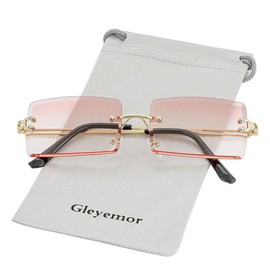 Gleyemor Rimless Rectangle Sunglasses for Women Mens Fashion Vintage Frameless Square Glasses with Gradient Lens (Gradient Pink)