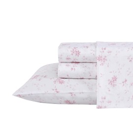 Laura Ashley Home - King Sheets, Soft Sateen Cotton Bedding Set - Sleek, Smooth, & Breathable Home Decor, Garden Muse Pink