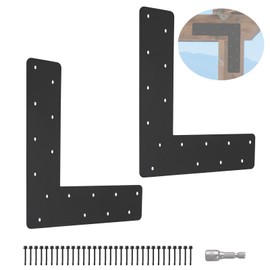 2 Pcs L Shape Flat Bracket. 12"x12" Mending Plate with Black Powder-Coated Right Angle Brackets, Corner Bracket, L Shape Plate Fit 4x4,6x6 for Repair House,Furniture,Pavilion,Truss framing