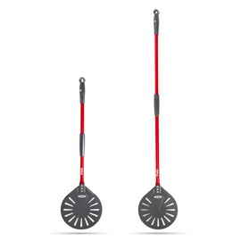 TKC 9" Perforated Pizza Peel - Professional Aluminum Pizza Turning peel - Long Handle Metal Pizza Spatula for Indoor and Outdoor - Lightweight Non-Stick Pizza Turner - Ooni Pizza Oven Accessories RED