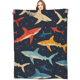VODRM Shark Blanket Vibrant Sharks Dark Throw Blankets,Birthday Gifts for Girls Boys Women & Ocean Lovers,Lightweight Soft Fleece,for Sofa Couch Bed Room Sea Life Decor 50x60in