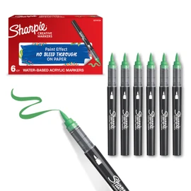 Sharpie Creative Marker Acrylic Paint Pens | Brush Tip Water-Based Paint Markers | Green | No-Bleed Ink Writes on Most Surfaces | School & Revision Supplies | 6 Count