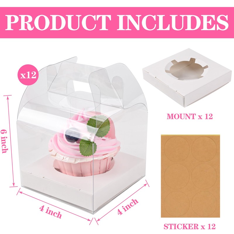 LOKQING 12 PCS Individual Cupcake Containers Single Cupcake Boxes with