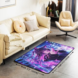 Erosebridal Kids Anime Girl Carpet 4'11" x 3'3" Bedding Set,Japanese Anime Area Rug,Cartoon Girl Indoor Floor Mat for Boys Teens,Kawaii Japanese Animation Decorative Washable Rug,Non Shedding