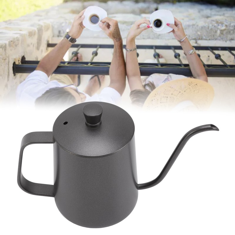 Long Narrow Coffee Kettle Black Stainless Steel Rustproof Small Pour