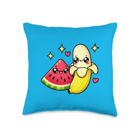 Cute Kawaii Watermelon Banana Fruit Salad Summer Fun Gifts Throw Pillow